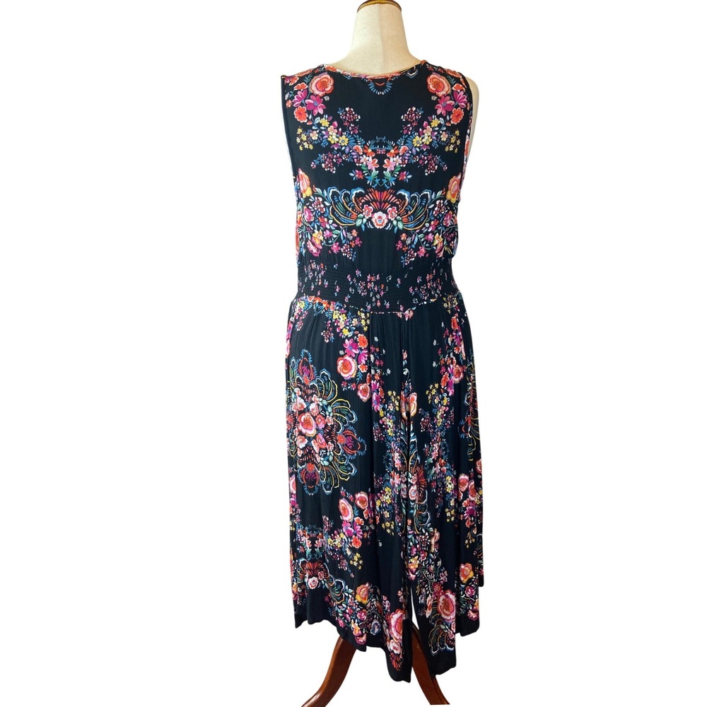 American Eagle Boho Maxi Dress Navy Burgundy Smocked Back Strappy XXL - Picture 4 of 7